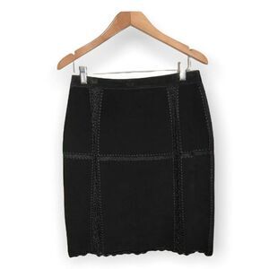 SMH Suede Crochet Skirt Vintage Medium Leather Pencil Boho Festival Y2K Black‎